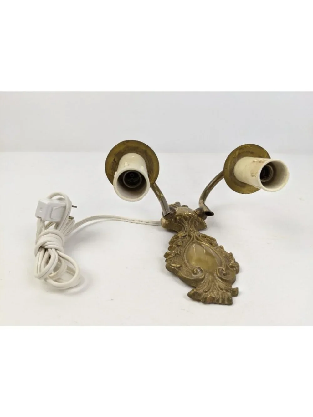 Vintage Brass Double Arm Wall Sconce Ornate Electric Candle Style Light